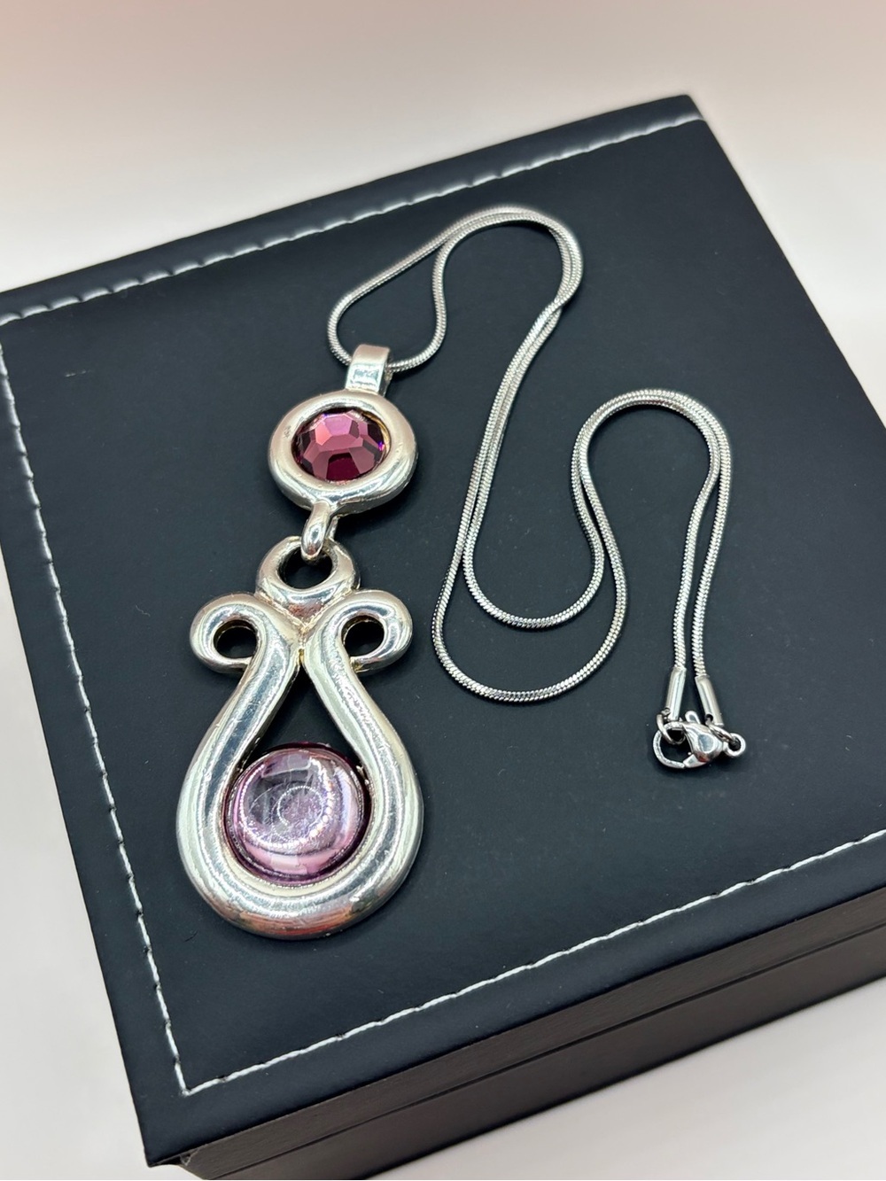 Vintage Silver Tone and Purple Stone Pendant